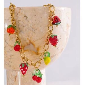 Tutti Frutti Charm 18K Gold Stainless Steel Waterproof Necklace